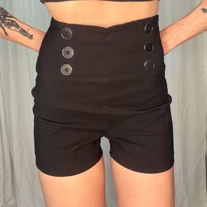 Windsor High-Waisted Black Button Shorts